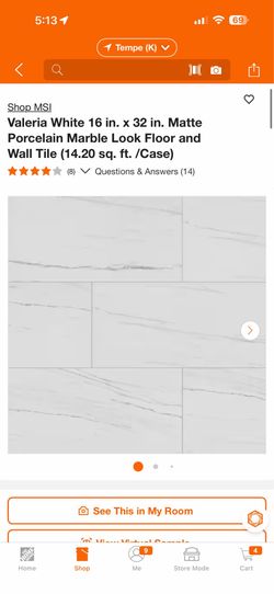 MSI Valeria White 16in. x 32in. Matte Porcelain Marble Look Floor & Wall Tile (14.20 sq. ft. /Case) $399