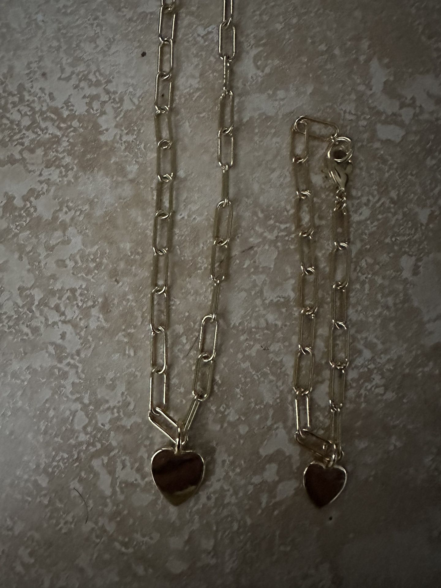 Heart Chain Necklace & Matching Bracelet 