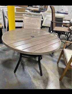 Assembled New Patio Round Dining Table, 42" All Weather Round Outdoor Table with 1.57" Umbrella Hole