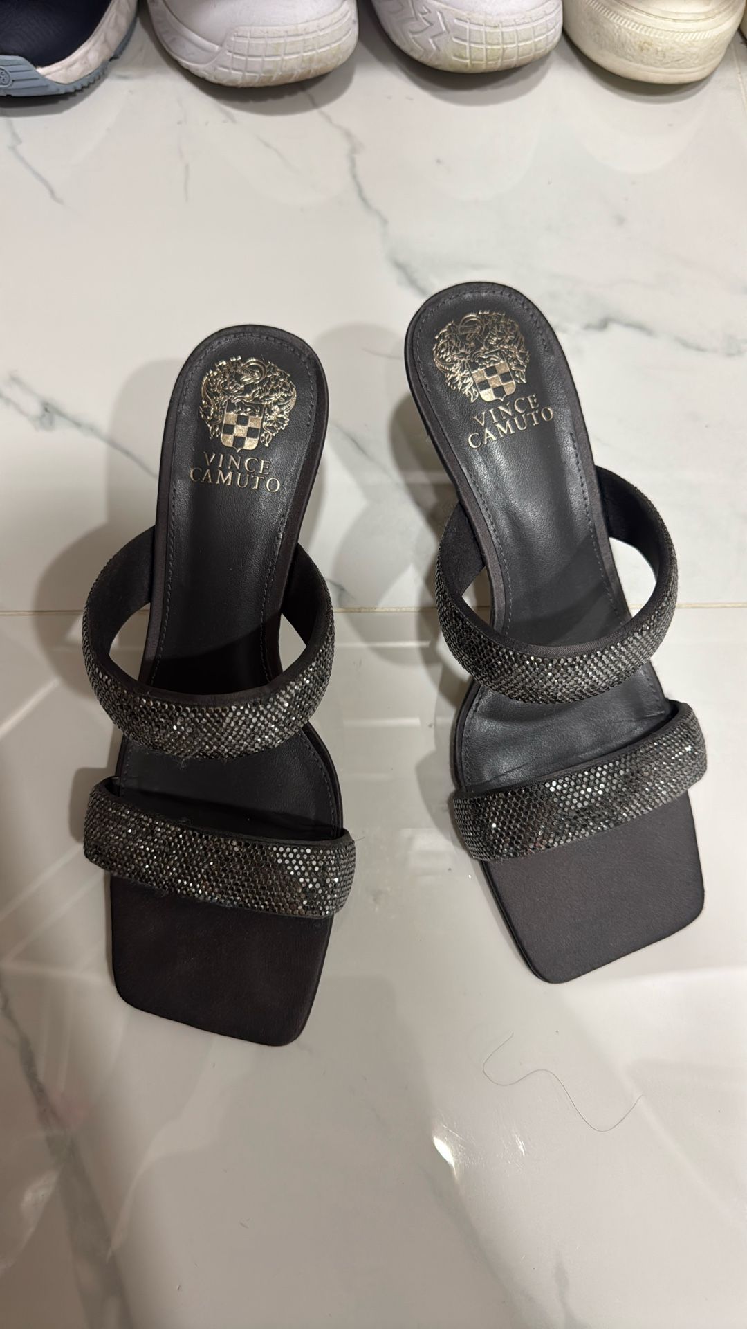 Vince Camaro Black Heels With Sparkly Straps 