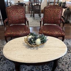 Two Antique Chairs And Coffee Table 