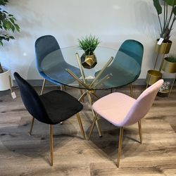 Modern Velvet Gold Glass Dining Set Pick A Color