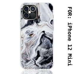 iPhone 12 Mini Case (5.4 Inch Display), Rosebono Bling Glitter Sparkle Black and White Marble Graphic Fashion Cute Colorful Skin Cover Shockproof Case