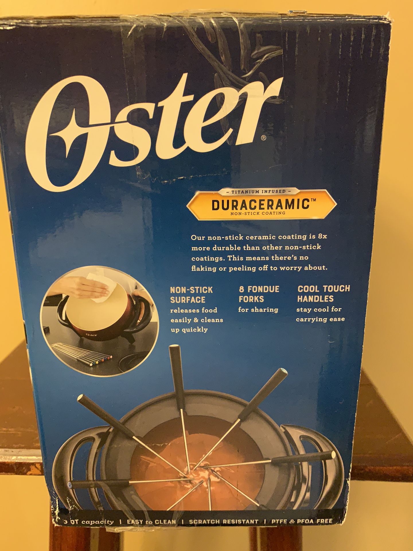  Oster Titanium Infused DuraCeramic Fondue Pot, 3 Quart,  Eggshell/Red : Home & Kitchen