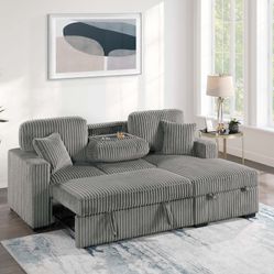 Corduroy Sleeper Sectional Sofa With Chaise Storage - Free Delivery ✅ Corduroy Sectional Sofa - Pull Out Sofa Bed 