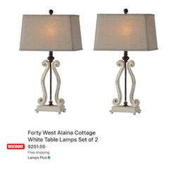 Forty West Designs Alaina White Linen Wood Table Lamps, Set Of Two