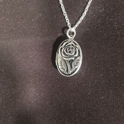 Silver Rose Locket on 16" Adjustable Chain
