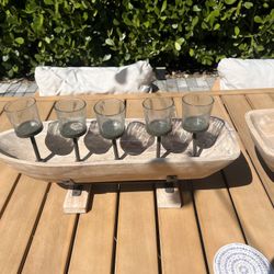 Rustic Wooden Boat Candle Holders – Set of 2 Decorative Centerpieces
