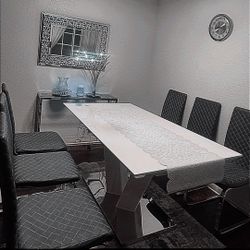  70" Faux Marble Dining Room Table Set for 8, 9-Piece