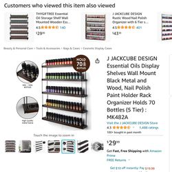 J JACKCUBE DESIGN Essential Oils Display Shelves Wall Mount Black Metal and Wood, Nail Polish Paint Holder Rack Organizer Holds 70 Bottles (5 Tier) : 