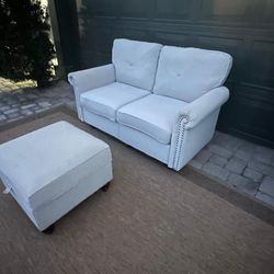 Small Couch Beige and Ottoman/Storage 
