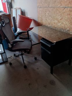 Black Desk with Glass Top and Drawers