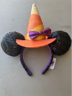 Disney Parks Minnie Mouse  Halloween Candy Corn Sequined Witch Ears Headband Min