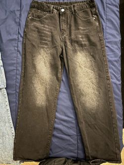 Black Faded Wide Leg Denim Jeans