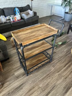 Industrial Wood and Metal 3-Tier Bar Cart with Bottle Storage