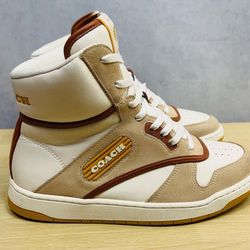 Coach Womens High Top Smooth Velvety Suede Leather Sneaker Size 7.5B Bei…