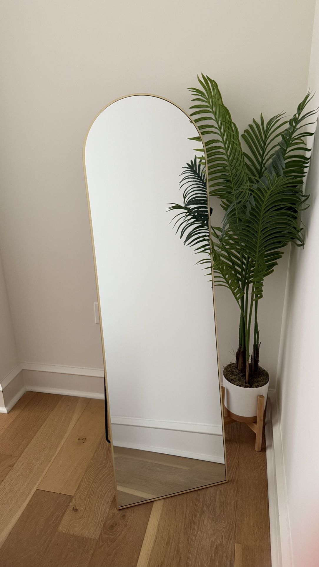 Gold Arched Full Body Mirror with Stand 59”x18 Modern Floor Wall Mirror Shatterproof & Elegant