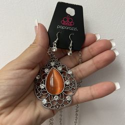 Long Necklace Orange Moonstone