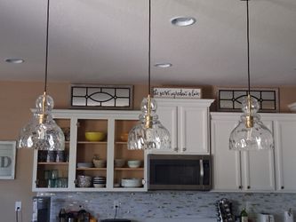 Set of 3 Gold Hammered Glass Pendant/Light Kitchen Island