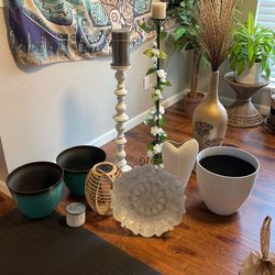 Lots Of Decor Items - Flower Pots, Candlesticks, Etc