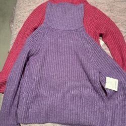 Lot Of 2 Womens Medium Pink Purple Cropped Turtle Neck Mock Sweater 