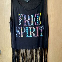 About A Girl FREE SPIRIT Tank Top With Fringe Size Medium 