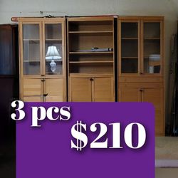 3-PC SET: Cabinet, Bookshelf, Cupboard, Display Case, Storage