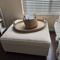 Large White/beige Ottoman And Basket 