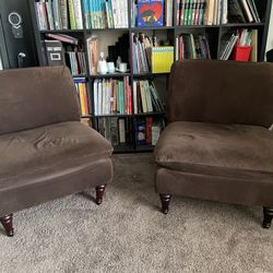 Plush Brown Velvet Accent Chairs, Pair