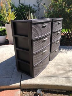 Plastic 4-Drawer Storage Tower with Wicker Pattern