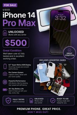 Apple iPhone 14 Pro Max 512gb (Unlocked) Purple & Cases/Screen Protectors