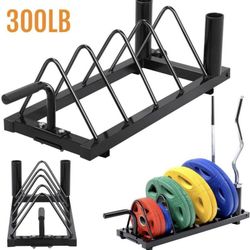 Yaheetech Horizontal Barbell Bumper Plate Rack Holder Olympic Bar Storage Rack with Handle and Wheels,Black