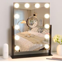 Brand New Lighted Vanity Mirror with LED Lights – Hollywood Makeup Mirror, 3 Color Modes, Dimmable Bulbs, 10X Magnifying Mirror