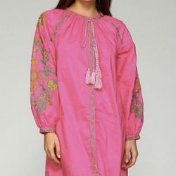 New Fuchsia - Floral Tassel -Tie  Dress  Size-1 XL : 14 