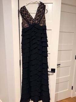 Black Lace Bodice Tiered Ruffle Maxi Gown