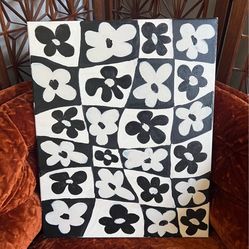 16 x 20 Black & White Floral Canvas Painting