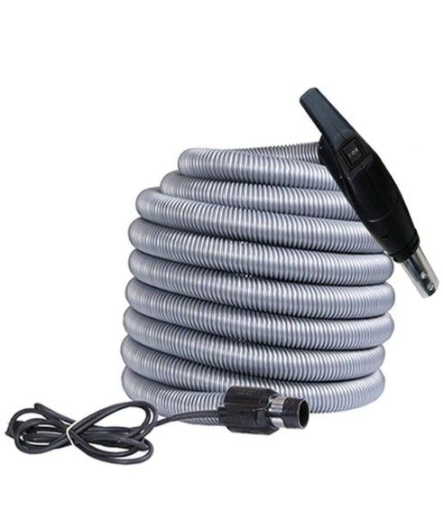 Universal Central Vacuum 40 ft High-Voltage Hose with Pigtail and ON-Off Switch Control at Handle