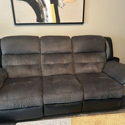 Grey and Black Recliner Sofa and Recliner Chair Set