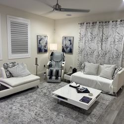 Modern White Faux Leather Couch – Wear on Seat (See Pics)