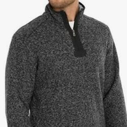 Orvis Warm Heavy 1/4 Zip Jacket fully Fleece Lined Pullover Black And Gray Tweed Mens Sz Small