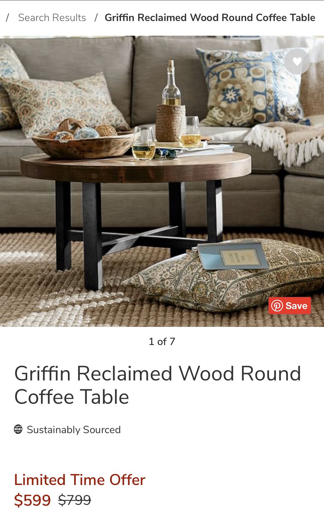 Pottery Barn Reclaimed Wood Coffee Table