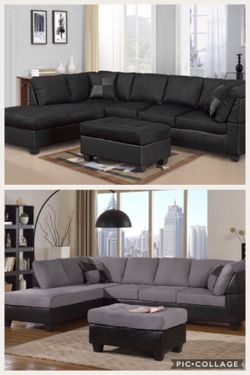 MICROFIBER/SWEDE SECTIONAL SOFA AVAILABLE IN GREY OR BLACK COLOR