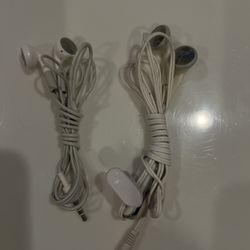 2 White White Soft Flexible Cable Earbuds Headphone w Mic for MP3 Cell Phone