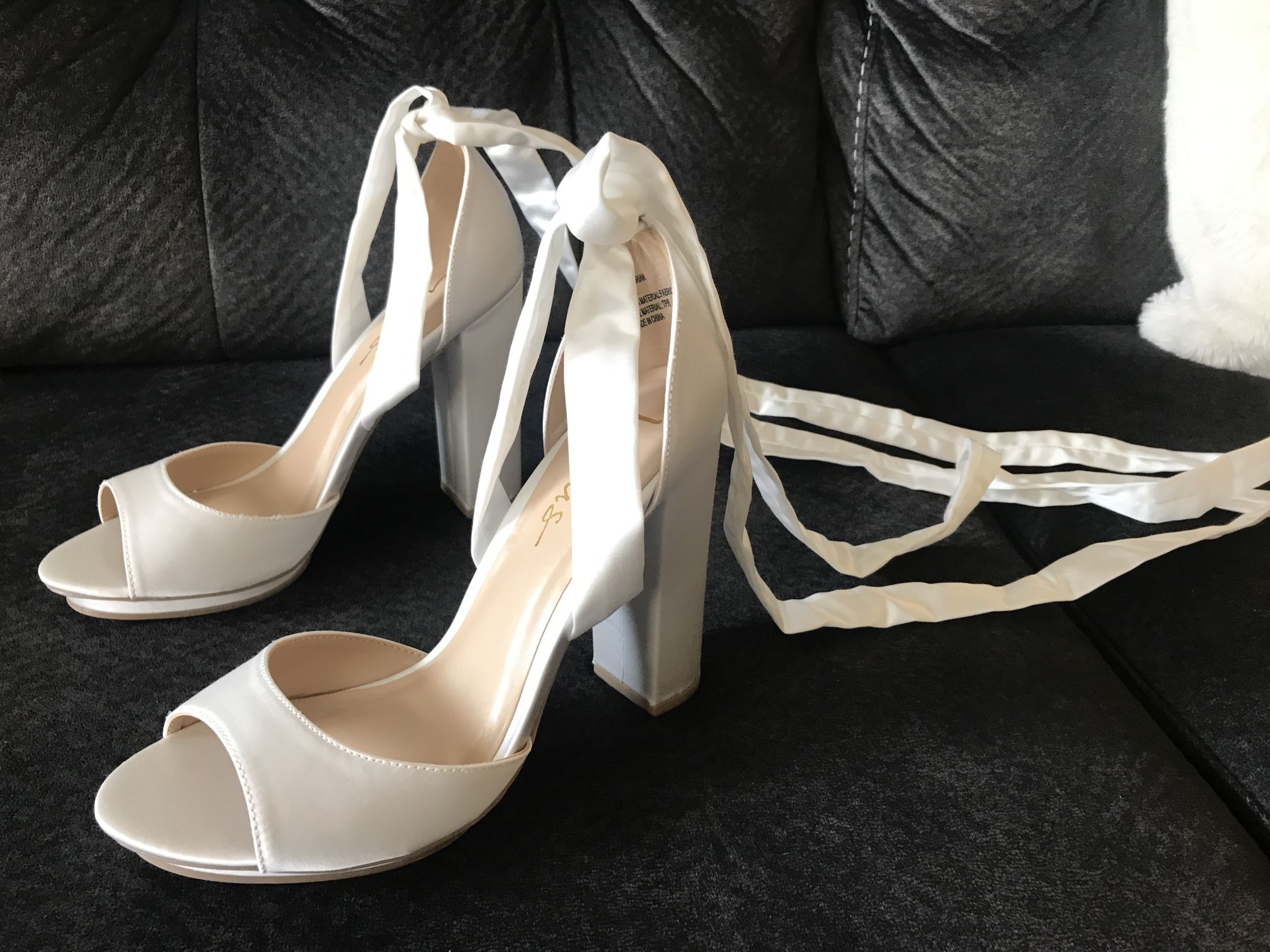 White wedding lace-up heels - size 8.5