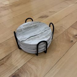 Faux Marble Coasters With Holder 
