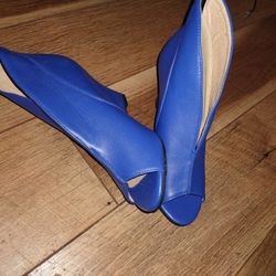 Blue Peep Toe Wedges Booties