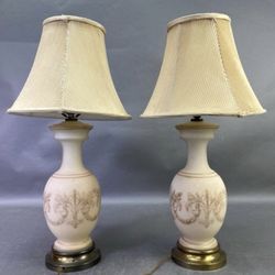 Vintage Milk Glass Lamps - PAIR