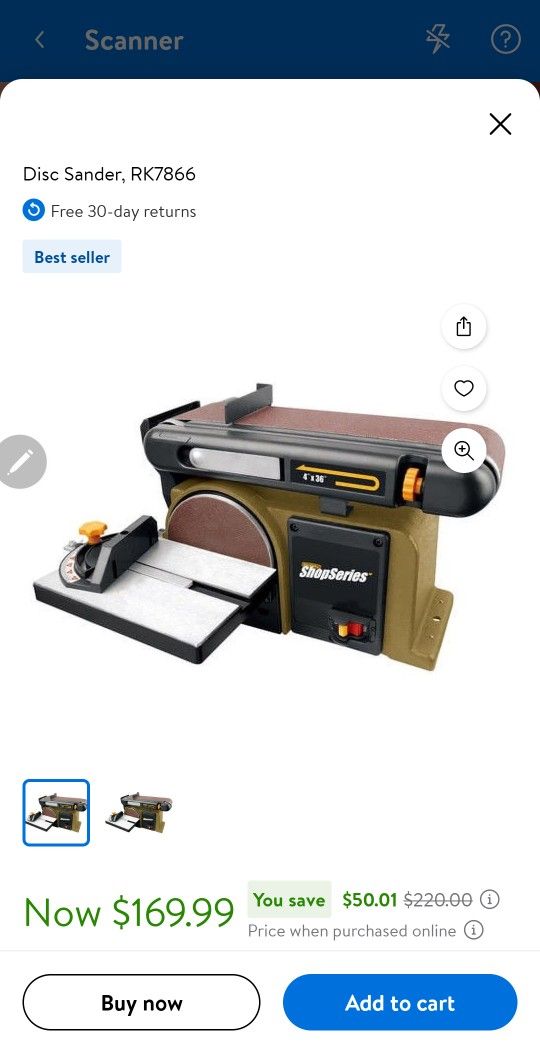 Rockwell Combination 4-Inch X 36-Inch Belt And 6-Inch Disc Sander, RK7866