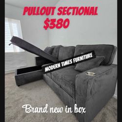 Pullout Sectional/ Colors Available/ Grey ,ivory, Black And Brown 