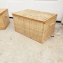 Vintage Bamboo Wicker Storage Chest 
